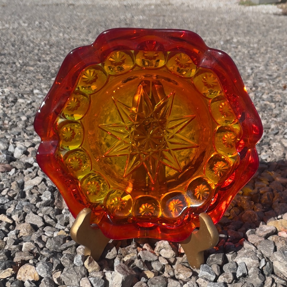 1960’s Moon and Stars Amberina 8.25 inch ashtray